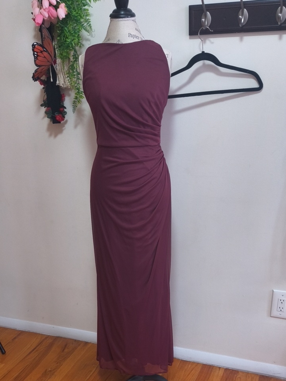 Sleeveless Burgundy Draped Maxi Dress, David's Bridal, Size 6-8 (See Details)